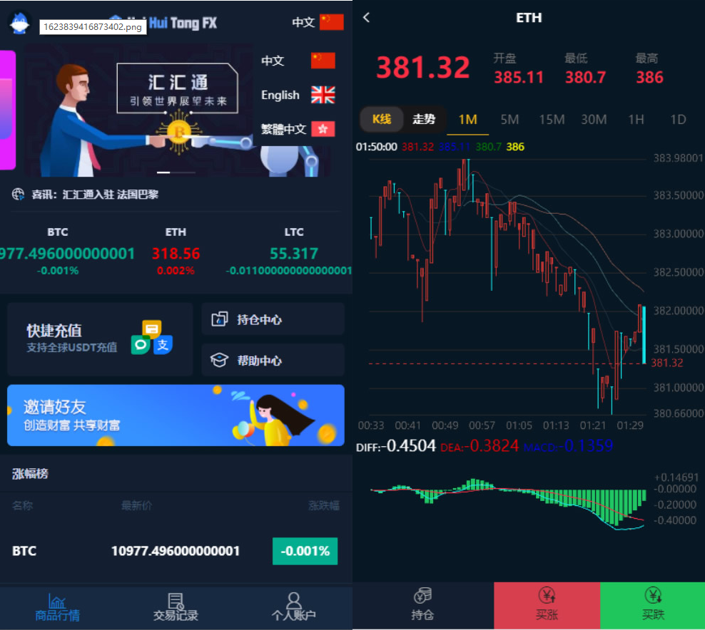 B192 多语版汇汇通微盘usdt支付完美运营2开发版+K线正常